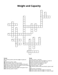 Weight and Capacity Crossword Puzzle