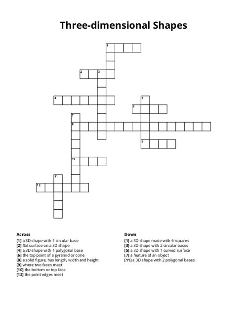 Three-dimensional Shapes Crossword Puzzle