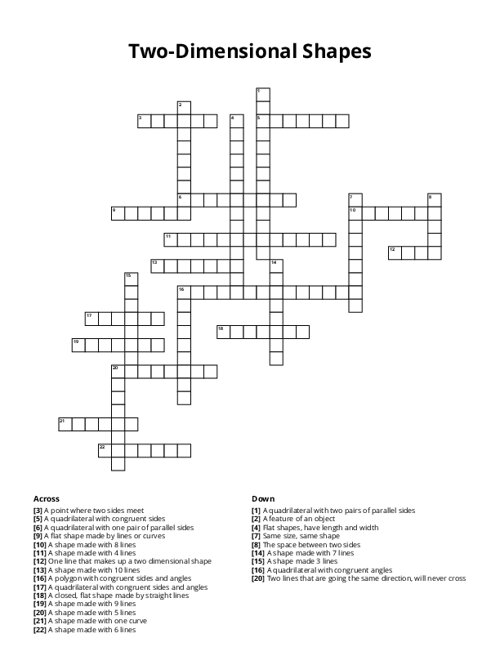 Two-Dimensional Shapes Crossword Puzzle