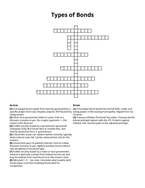 Types of Bonds Crossword Puzzle