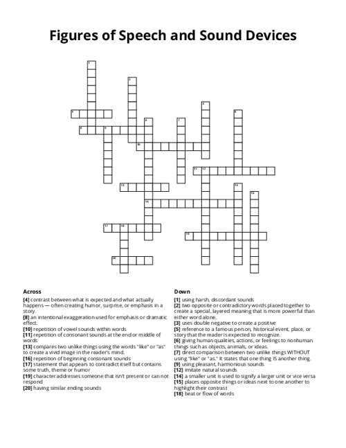 Figures of Speech and Sound Devices Crossword Puzzle