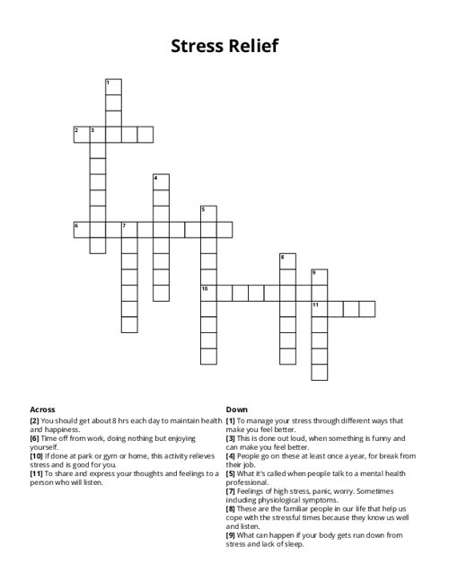 Stress Relief Crossword Puzzle