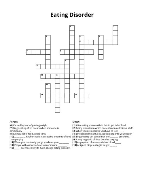 Eating Disorder Crossword Puzzle