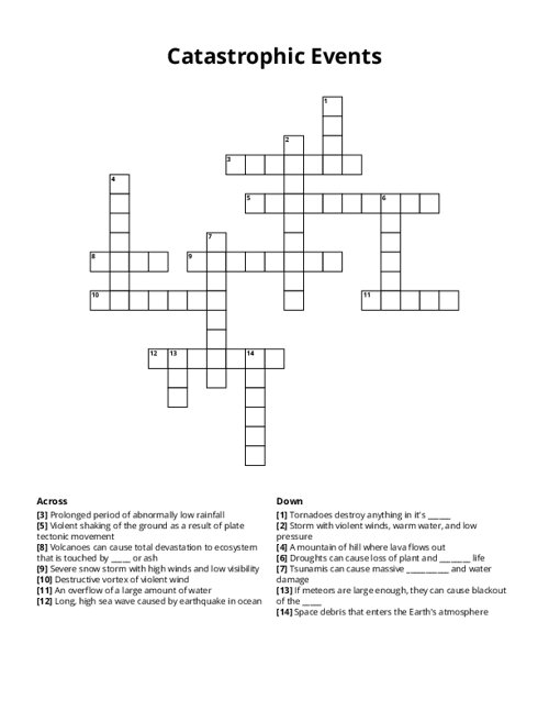 Catastrophic Events Crossword Puzzle
