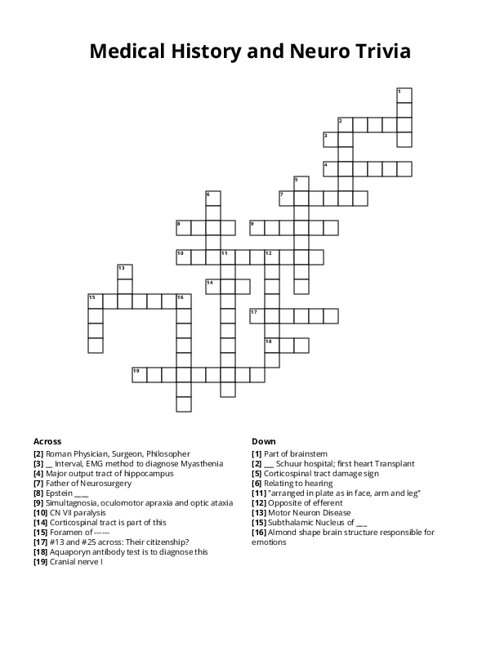 Medical History and Neuro Trivia Crossword Puzzle