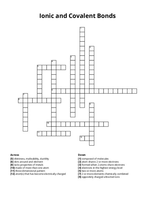 Ionic and Covalent Bonds Crossword Puzzle