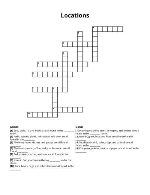 Locations Crossword Puzzle