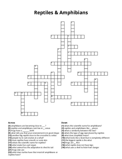 Reptiles & Amphibians Crossword Puzzle