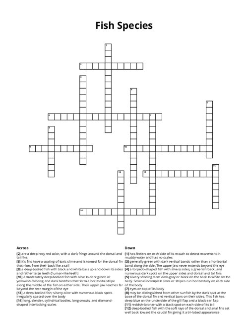 Fish Species Crossword Puzzle