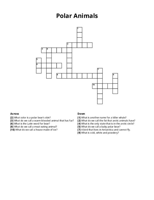 Polar Animals Crossword Puzzle