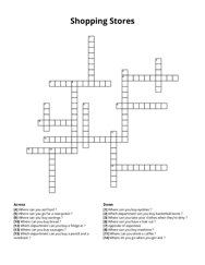 Shopping Stores Crossword Puzzle