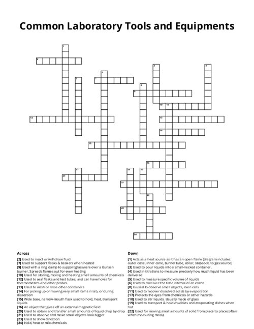 Common Laboratory Tools and Equipments Crossword Puzzle