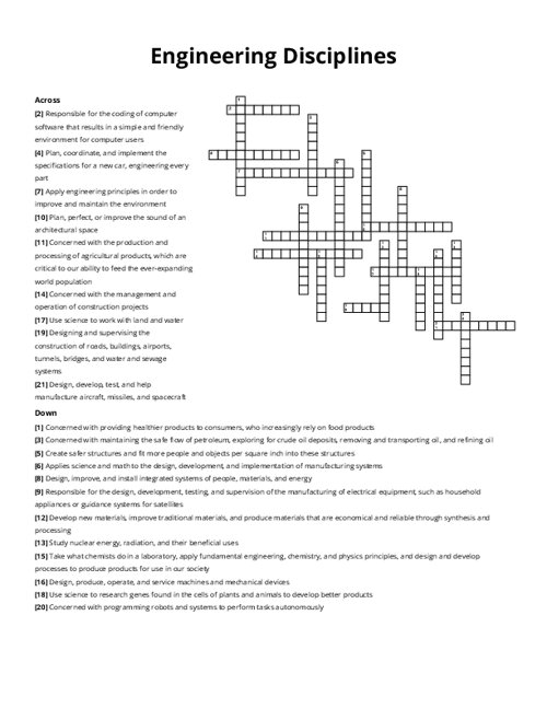 Engineering Disciplines Crossword Puzzle