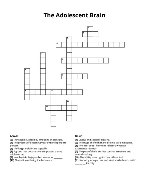 The Adolescent Brain Crossword Puzzle