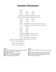 Cartoon Characters Crossword Puzzle