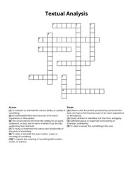 Textual Analysis Crossword Puzzle