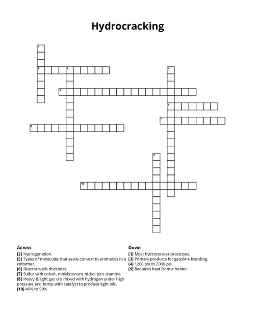 Hydrocracking Crossword Puzzle