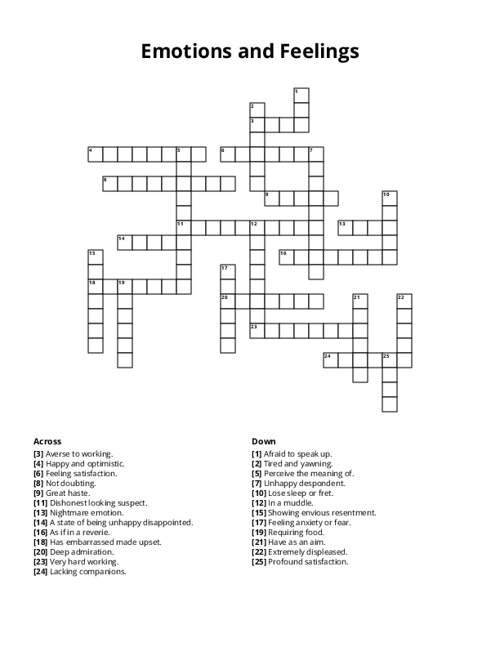 Emotions and Feelings Crossword Puzzle