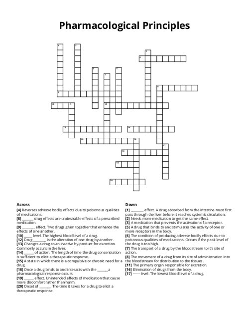 Pharmacological Principles Crossword Puzzle