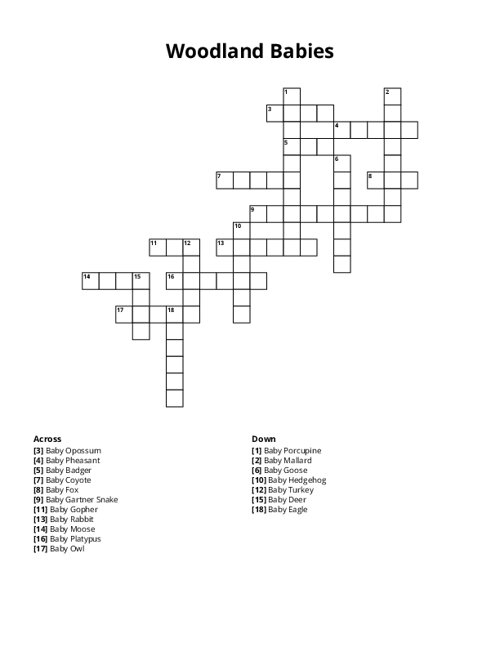Woodland Babies Crossword Puzzle