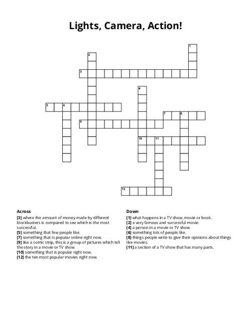 Lights, Camera, Action! Crossword Puzzle