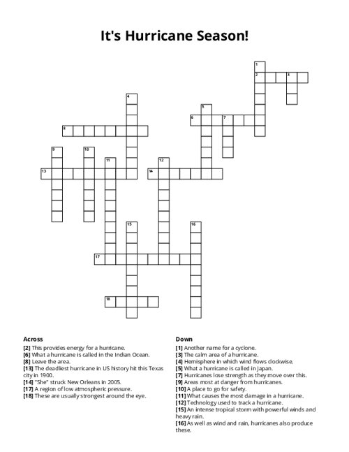 It's Hurricane Season! Crossword Puzzle