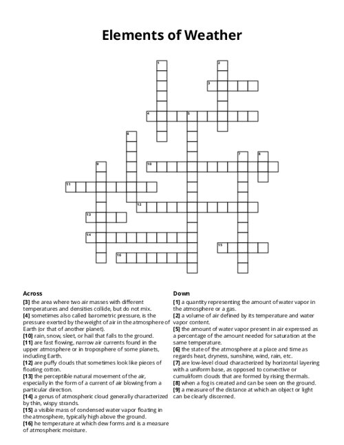 Elements of Weather Crossword Puzzle