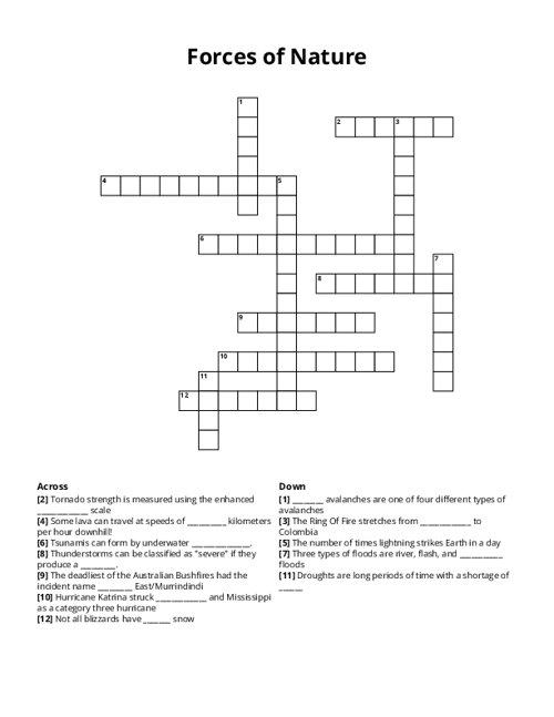 Forces of Nature Crossword Puzzle