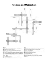 Nutrition and Metabolism Crossword Puzzle