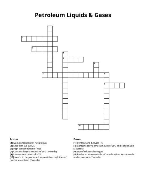 Petroleum Liquids & Gases Crossword Puzzle