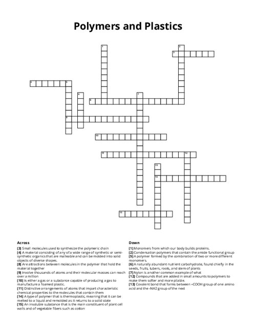 Polymers and Plastics Crossword Puzzle