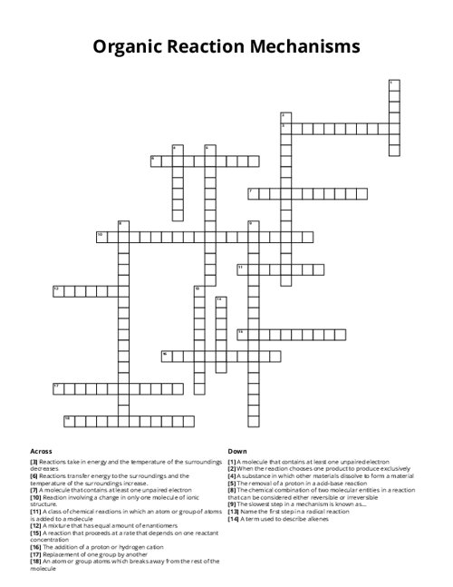 Organic Reaction Mechanisms Crossword Puzzle