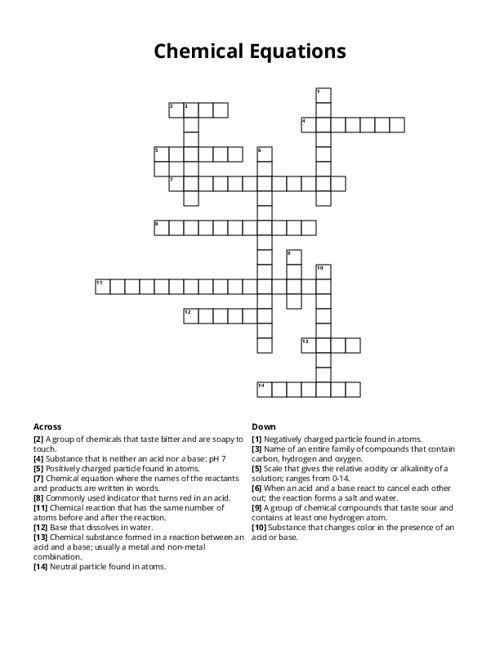 Chemical Equations Crossword Puzzle