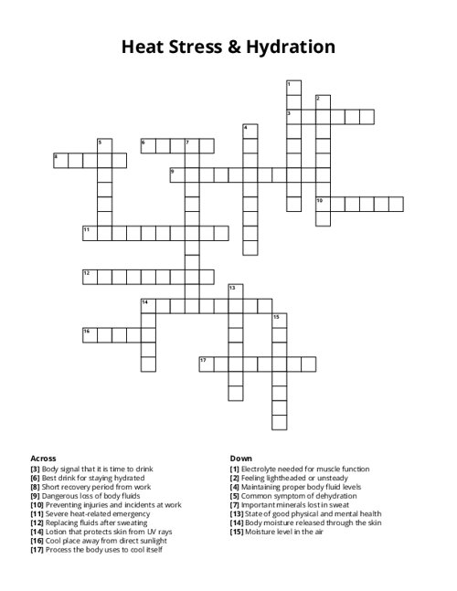 Heat Stress & Hydration Crossword Puzzle