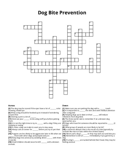 Dog Bite Prevention Crossword Puzzle