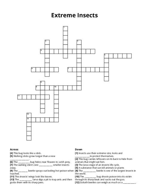 Extreme Insects Crossword Puzzle