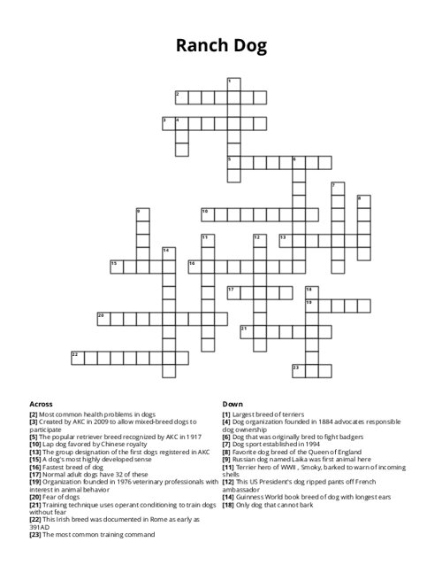 Ranch Dog Crossword Puzzle