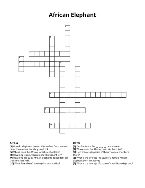 African Elephant Crossword Puzzle