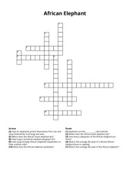 African Elephant Crossword Puzzle