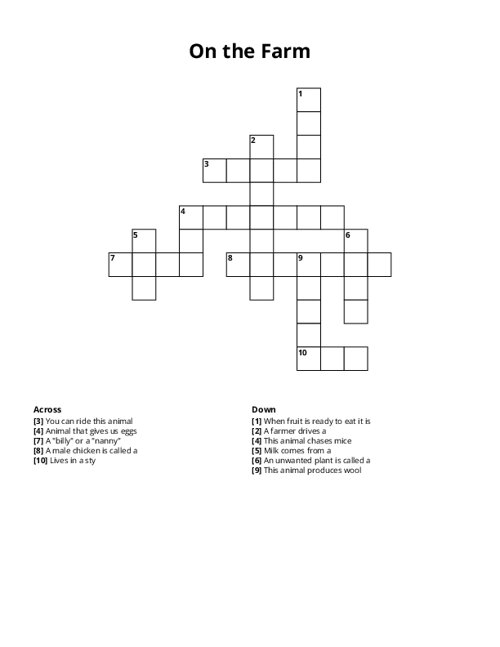 On the Farm Crossword Puzzle