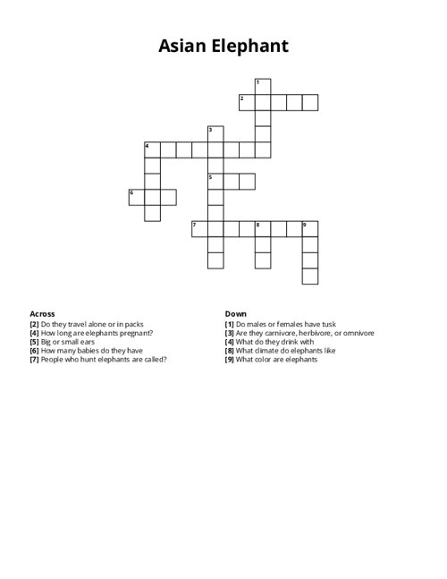 Asian Elephant Crossword Puzzle