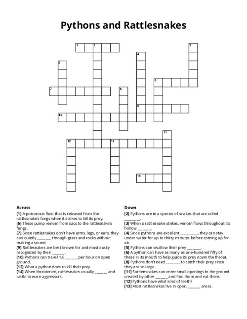 Pythons and Rattlesnakes Crossword Puzzle