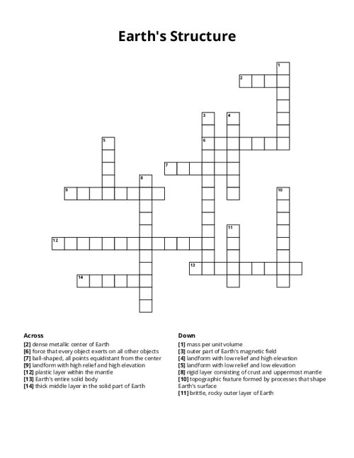 Earth's Structure Crossword Puzzle