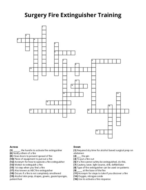 Surgery Fire Extinguisher Training Crossword Puzzle