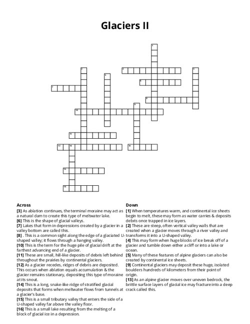 Glaciers II Crossword Puzzle