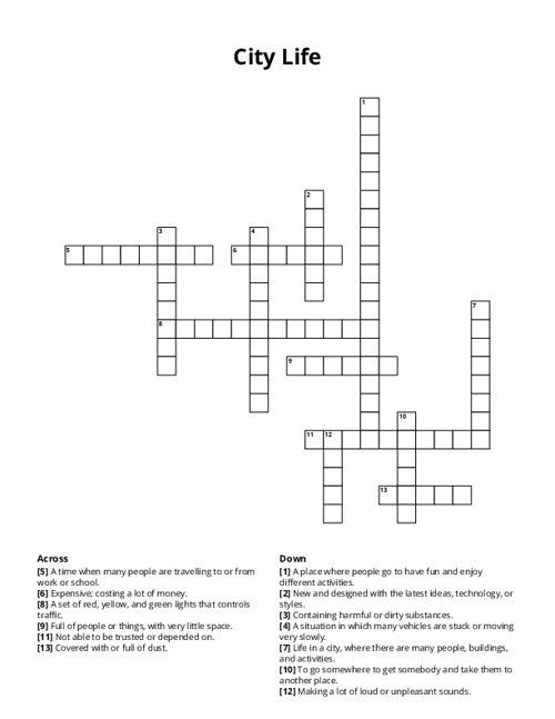 City Life Crossword Puzzle