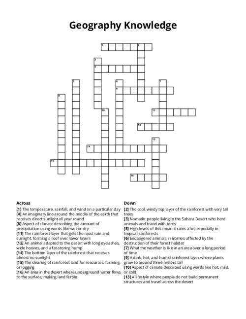 Geography Knowledge Crossword Puzzle