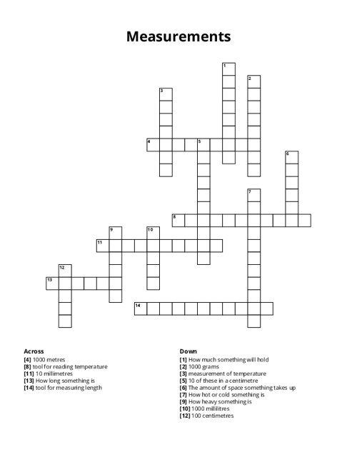 Measurements Crossword Puzzle