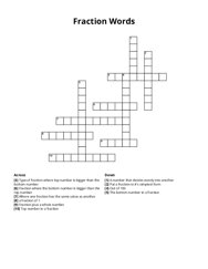 Fraction Words Crossword Puzzle