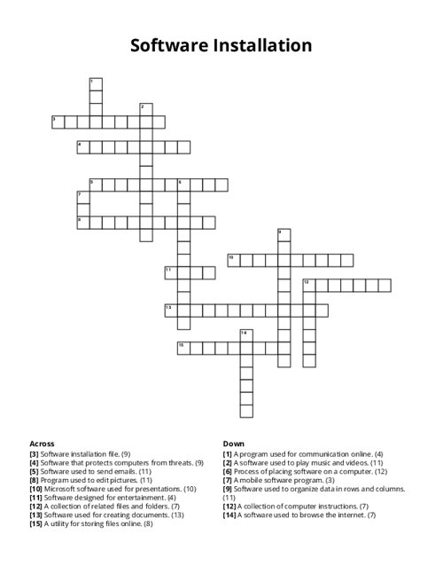 Software Installation Crossword Puzzle
